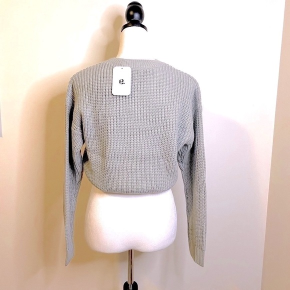 NWT Elodie Cropped Knit Crewneck Long Sleeve Sweater Silvery Grey Size XS - Picture 5 of 9